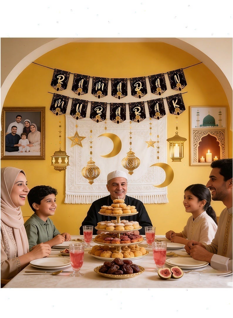 ديكورات رمضان للمنزل ، 17 قطعة الذهب والأبيض لتقوم بها بنفسك رمضان مبارك راية للمنزل الأنيق عيد وديكورات رمضان - Image 5